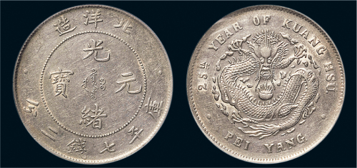 二十五年（1899年）北洋造光绪元宝七钱二分银币（LM454）