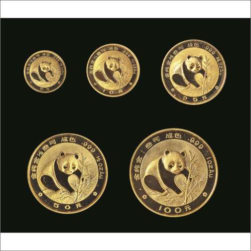 1986年熊猫纪念精制金币一套五枚
