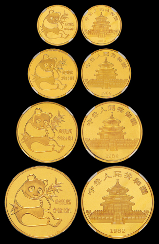 1982年熊猫金币四枚全套NGC69