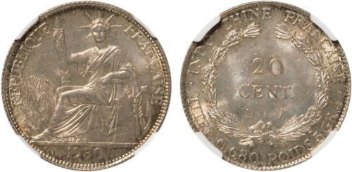 1930年美国贸易银贰角银币一枚，俗称“坐洋”，原味，NGC MS 66