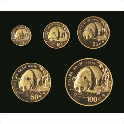 1987年熊猫纪念精制金币（P版）一套五枚