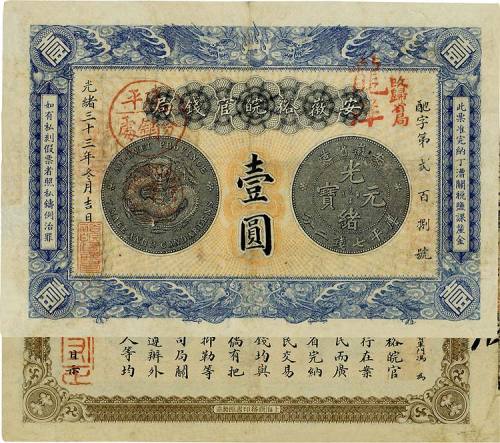 光绪三十三年（1907年）安徽裕皖官钱局壹圆 八品