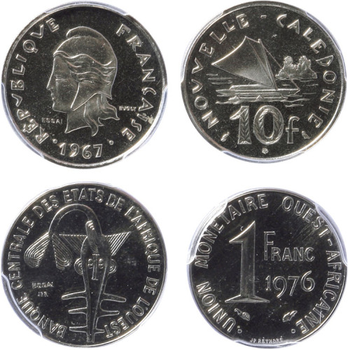 1967年、1976年非洲新喀里多尼亚、西非共和国精制样币各一枚