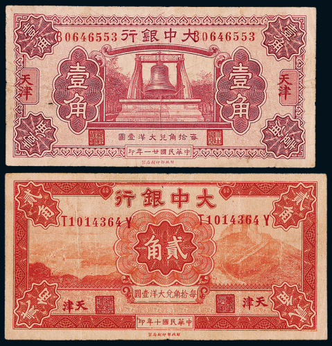 10年大中银行天津贰角/21年壹角