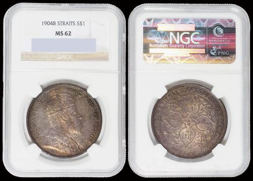 1904年海峡殖民地壹圆贸易银币一枚，NGC MS62