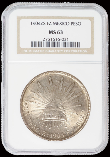 1904年墨西哥“鹰洋”银币一枚，NGC MS63
