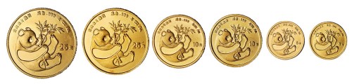 1984年1/4、1/10、1/20盎司熊猫金币各二枚