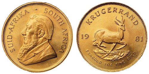 1981年南非一盎司金币一枚，重量：34.06克，完全未使用品