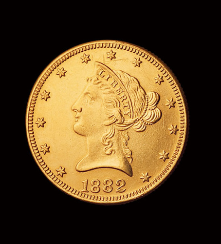 1882年美国胜利女神1/2盎司金币一枚，重量：16.59克， 完全未使用品