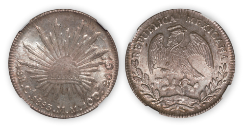 1883年墨西哥“鹰洋”银币一枚,NGC MS63