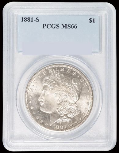 1881年美国摩根女神壹圆银币一枚，银光甚美，PCGS MS66