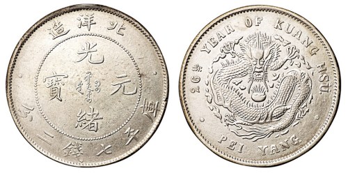 光绪二十六年北洋造光绪元宝库平七钱二分银币一枚