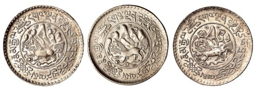 1909-1911年西藏雪山狮子图银币三枚
