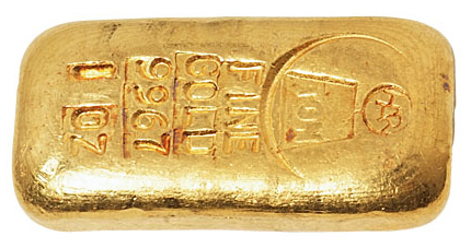 “HAR TON FINE GOLD 9967 1OZ”1盎司长条形金锭一枚，背打编号A01075，重量：31.34克，品相全美
