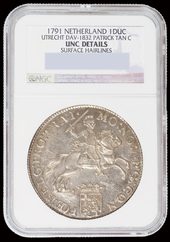 1791荷兰马剑壹圆银币一枚，NGC UNC Details