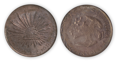 1891年墨西哥“鹰洋”银币一枚, PCGS MS63,金盾