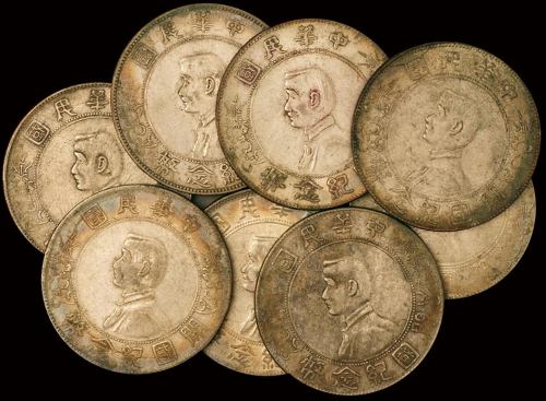 1927年孙中山像开国纪念壹圆银币八枚，均原包浆，极美品