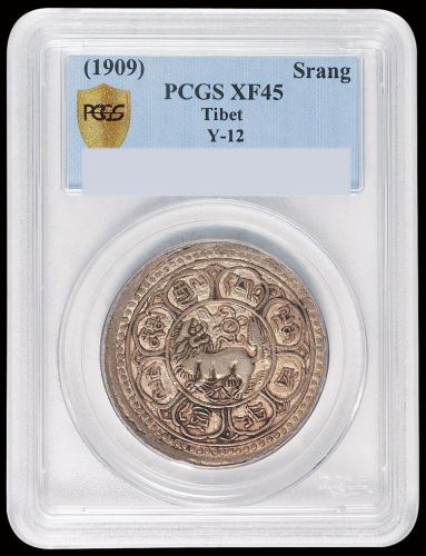 1909年西藏大狮子图一两银币一枚（L&M656），PCGS XF45，此币入盒极少，此评分已属难得
