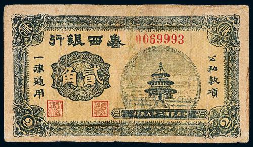 29年鲁西银行贰角1枚