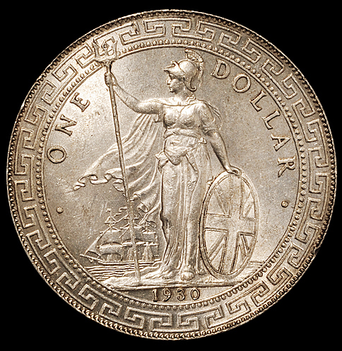 1930年香港“站人”壹圆银币一枚，PCGS MS62