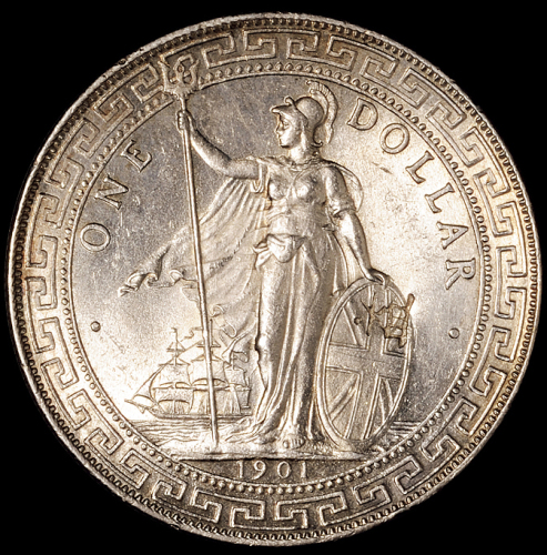 1901、1902年香港“站人”银币各一枚，完全未使用品