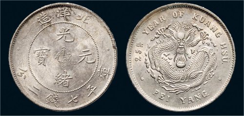二十五年（1899年）北洋造光绪元宝七钱二分银币（LM454）