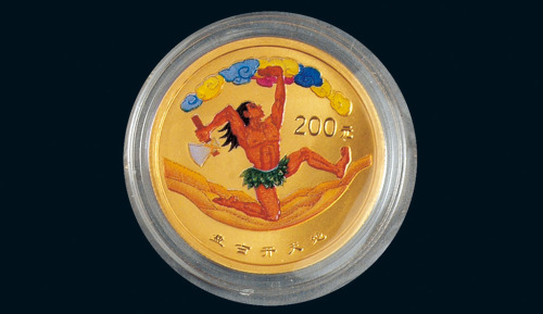 2001年中国民间神话故事(第1组)纪念彩色金币1/2盎司盘古开天地等多枚币  完未流通