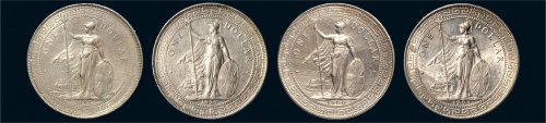 1897年、1899年、1900年、1902年英国站人像贸易银各一枚