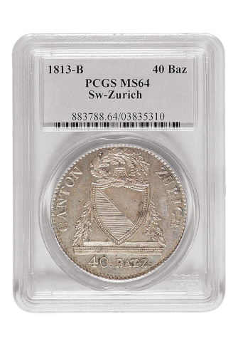1813年瑞士早期40BATZ银币一枚