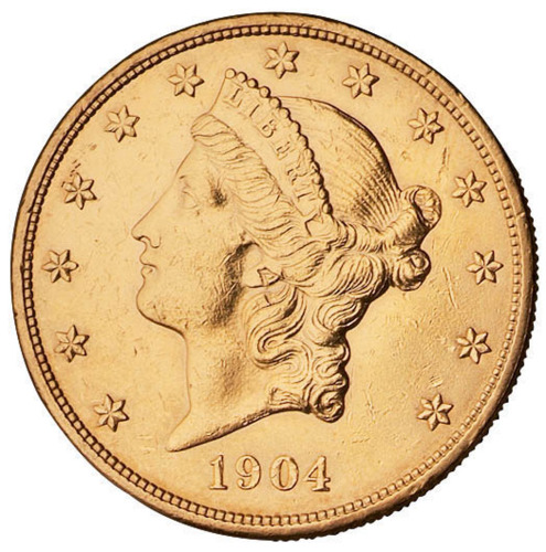 1904年美国20美元金币一枚