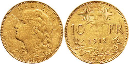 1912年瑞士10法郎金币