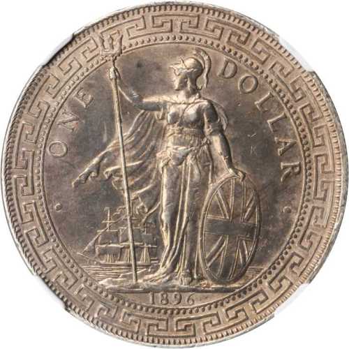 1896-B年站人贸易银元 NGC AU-Details Surface hairlines