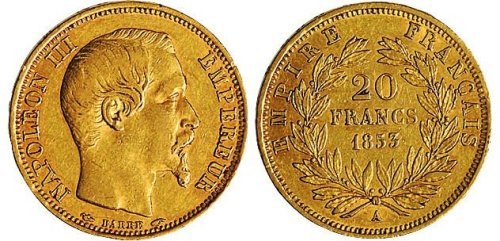 1853年法国拿破仑三世20法郎金币