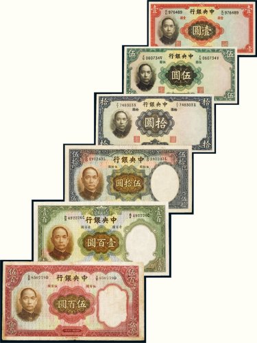 民国二十五年（1936年）中央银行纸币（一组六枚）
