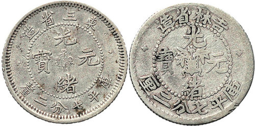 1907年东三省造光绪元宝、1898年吉林省造光绪元宝七分二厘（无干支缶宝版）各一枚