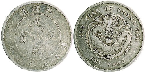二十六年（1900年）北洋造光绪元宝七钱二分银币（LM459）
