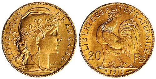 1913年法国金鸡20法郎金币
