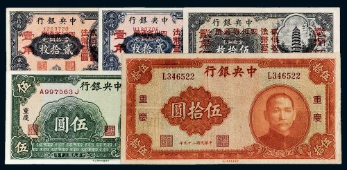 中央银行四川地名纸币一组五枚