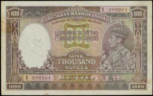 1937年印度儲備銀行1000盧比