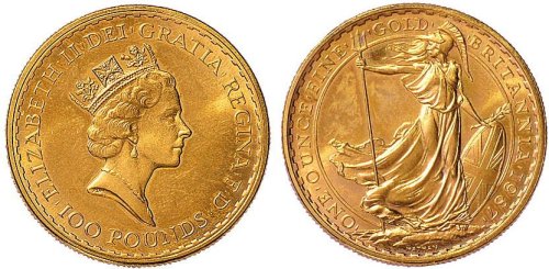 1987年女王像100POUNDS金币