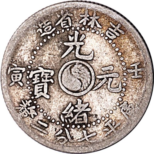 1902吉林省造壬寅光绪元宝七分二釐及1900吉林省造庚子太极光绪元宝七分二釐各一枚，共计两枚