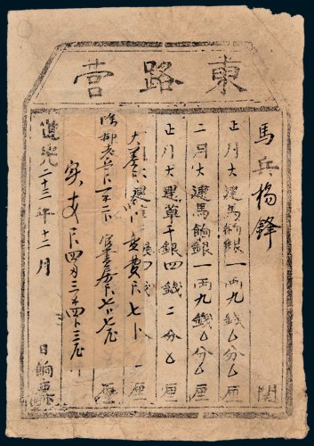 东路营马兵领饷票据