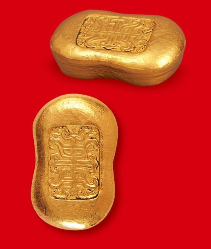 清末民初“青岛义信”“寿”字图案一两金锭
