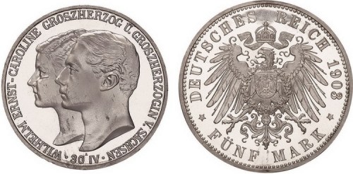 1903年萨克森大公结婚纪念5马克银币