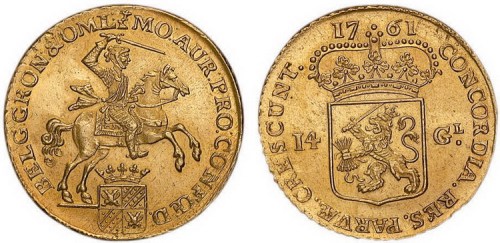 1761年荷兰14GULDEN马剑金币