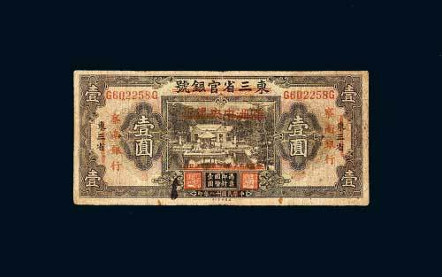 东三省官银号加盖“满洲中央银行”复加盖“察南银行”壹圆