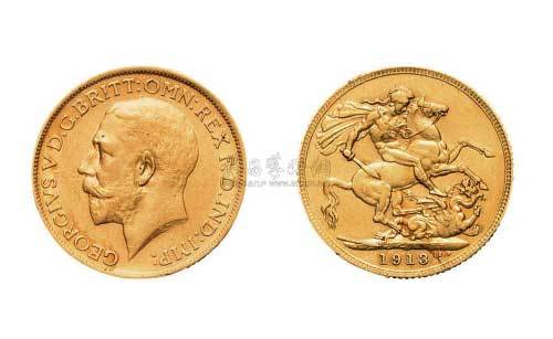 1913年英国国王像乔治屠龙2角金币