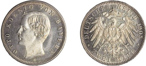 1905年德国巴伐利亚2马克银币