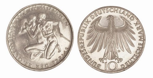 1972年德国第20届慕尼黑奥运会10马克纪念银币