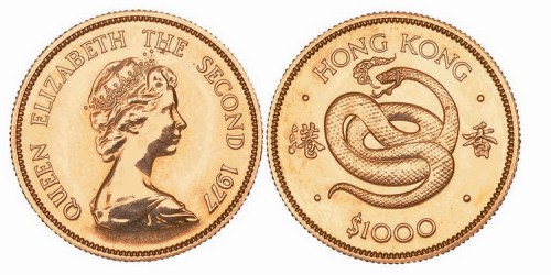 1977年香港蛇年?盎司1000元金币